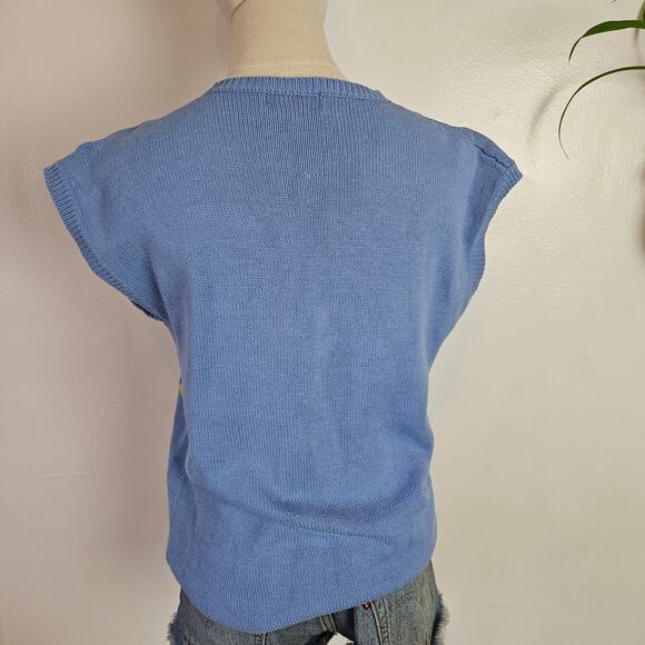 Vintage Merona Abstract Sweater Vest M Periwinkle Blue Pastel Pullover - Picture 5 of 8